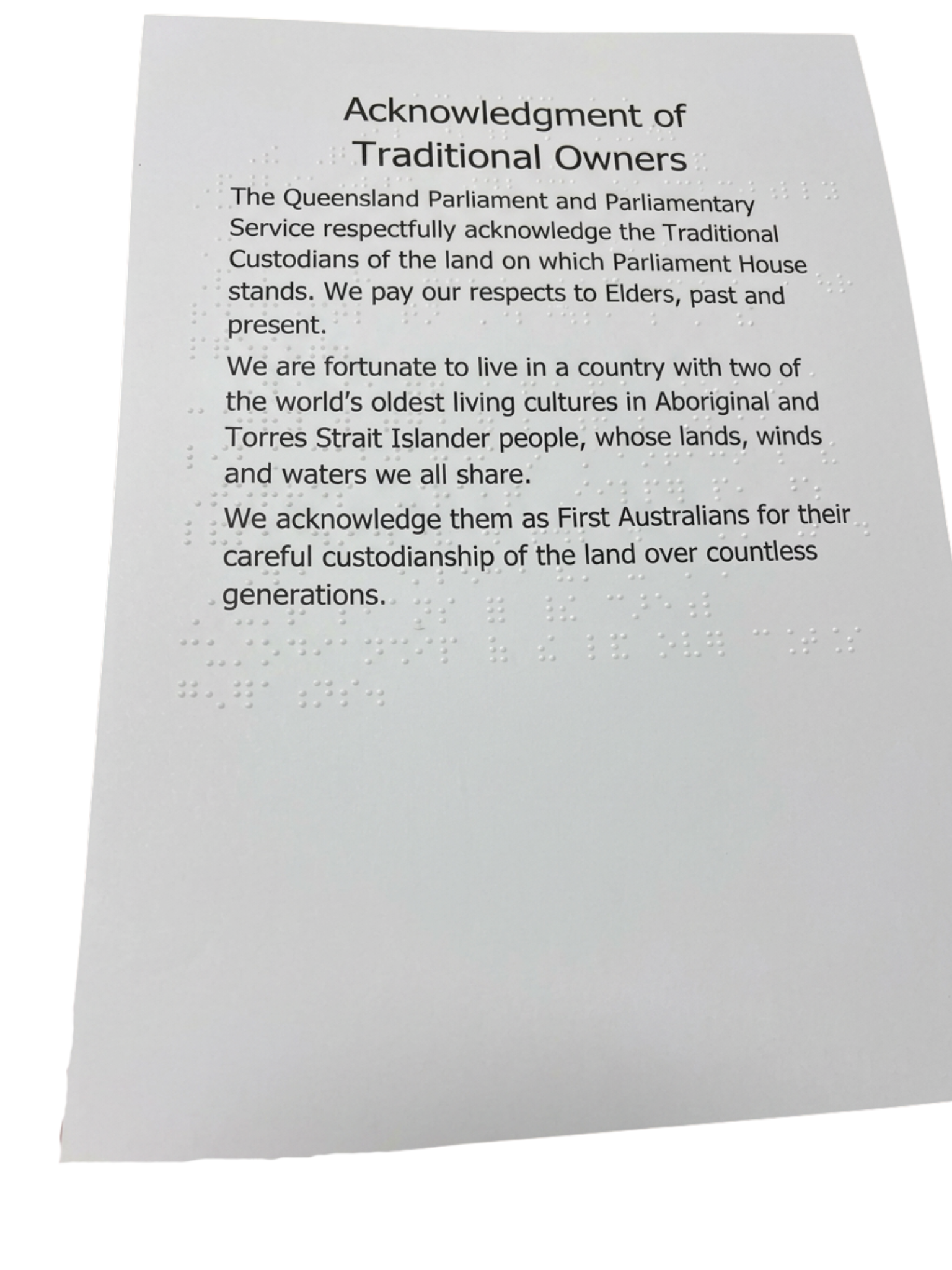 Photograph of non laminated twin vision document